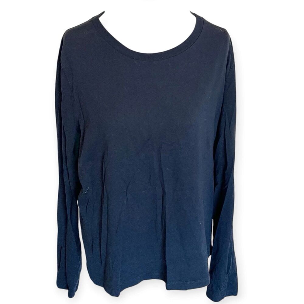 Boden Blouse Top XL Black Long Sleeve Knit Crew Neck Cotton Preppy Minimalist